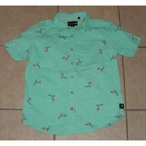 Boys Sz XL Casual or Dress Flamingo Print Button Up Cotton Shirt OCEAN CURRENT